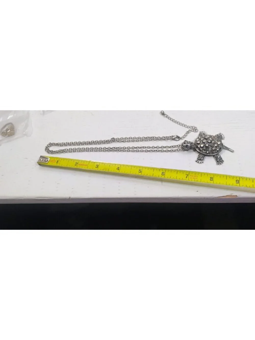 Articulated Moving Head Legs Tail Turtle Pendant Necklace Marcasite Silver Tone
